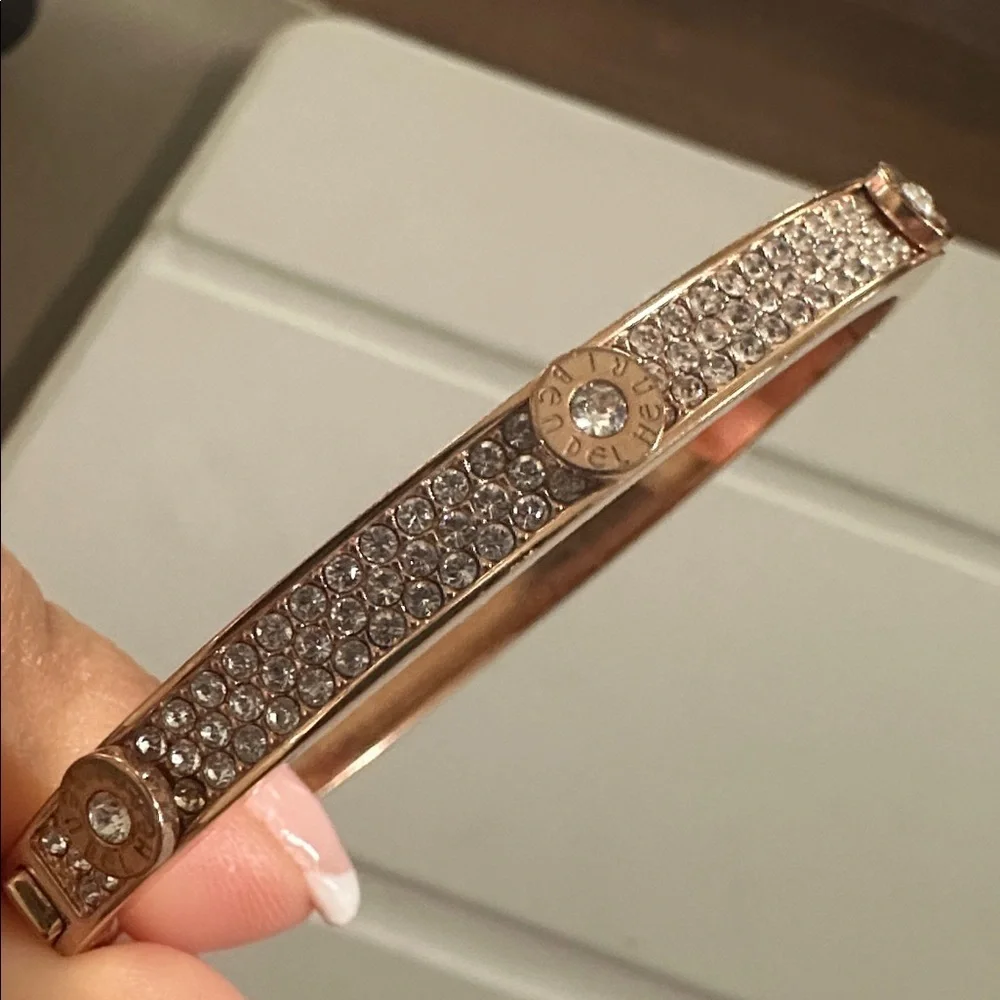 LUX BANGLE✨Rose Gold screw rivet pave crystal BRACELET love bangle Henri bendel